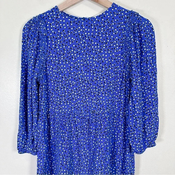 Zara Polka Dot Midi Long Sleeve Blue Tier  Dress - Picture 3 of 13